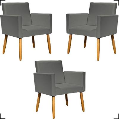 Kit 3 Poltronas Decorativa Para Sala Recepção Consultório Nina Corino Cores Pé Palito 30 Cm Castanho