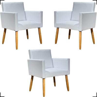 Kit 3 Poltronas Decorativa Para Sala Recepção Consultório Nina Corino Cores Pé Palito 30 Cm Castanho