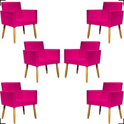 Kit 6 Poltronas Decorativa Para Sala Recepção Consultório Nina Corino Cores Pé Palito 30 Cm Castanho