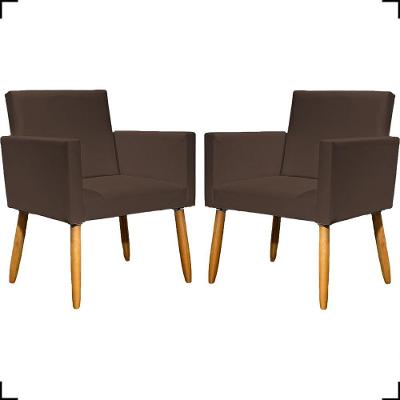 Kit 2 Poltronas Decorativa Para Sala Recepção Consultório Nina Corino Cores Pé Palito 30 Cm Castanho