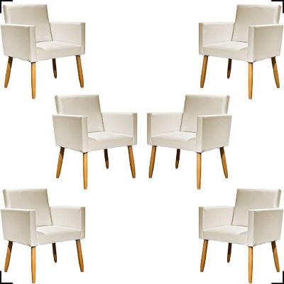 Kit 6 Poltronas Decorativa Para Sala Recepção Consultório Nina Corino Cores Pé Palito 30 Cm Castanho