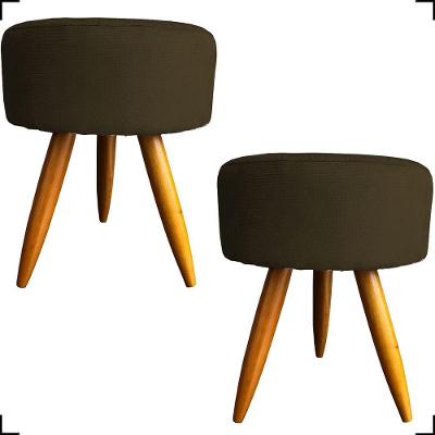 Kit 2 Puff Decorativo Redondo Para Sala Quarto Penteadeira Pé Palito Castanho Suede Cores
