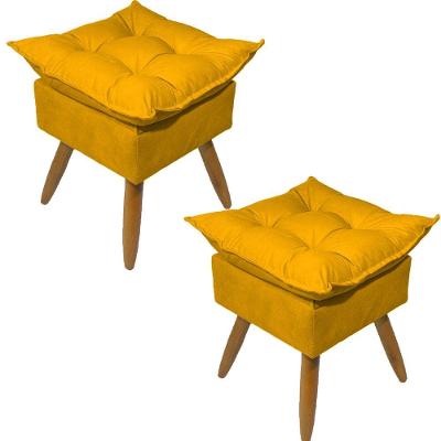 Kit 2 Puff Decorativo Quadrado Para Sala Quarto Penteadeira Recepção Alice Pé Palito Castanho Suede