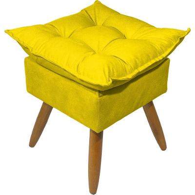 Puff Decorativo Quadrado Para Sala Quarto Penteadeira Recepção Alice Pé Palito Castanho Suede