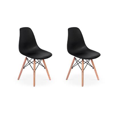 Conjunto 2 Cadeiras Charles Eames Eiffel Wood Base Madeira - Preta