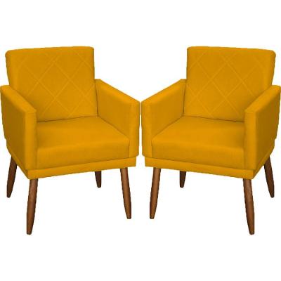 Kit 2 Poltronas Decorativa Para Sala Recepção Beatriz Suede Cores Pé Palito Castanho