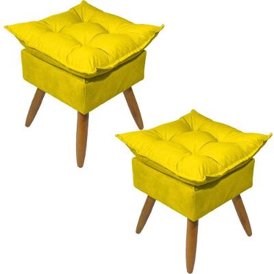 Kit 2 Puff Decorativo Quadrado Para Sala Quarto Penteadeira Recepção Alice Pé Palito Castanho Suede