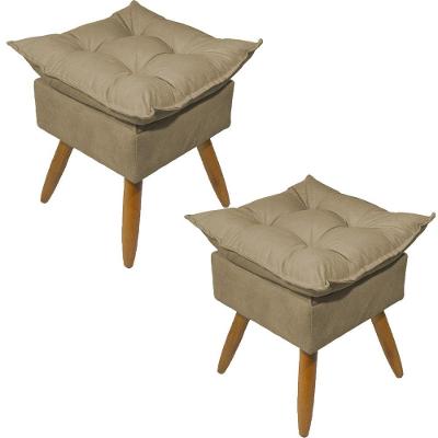 Kit 2 Puff Decorativo Quadrado Para Sala Quarto Penteadeira Recepção Alice Pé Palito Castanho Suede