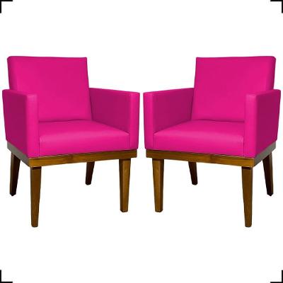 Kit 2 Poltronas Decorativa Para Sala Recepção Consultório Escritório Base Em Madeira Divine Corino