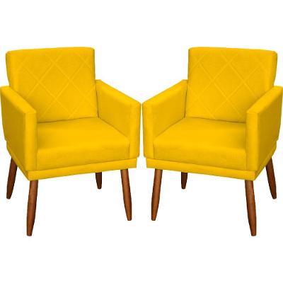 Kit 2 Poltronas Decorativa Para Sala Recepção Beatriz Suede Cores Pé Palito Castanho