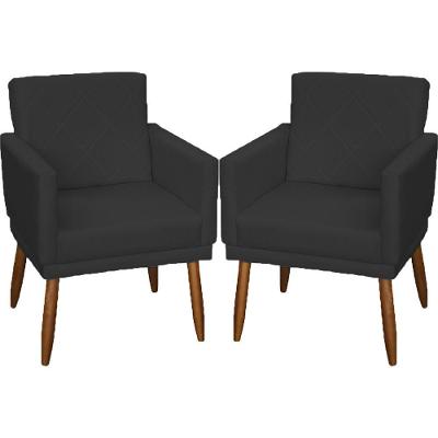 Kit 2 Poltronas Decorativa Para Sala Recepção Beatriz Suede Cores Pé Palito Castanho