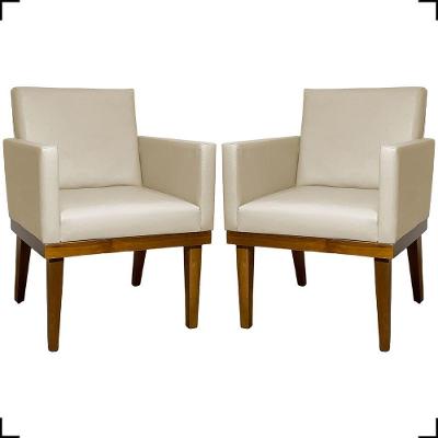 Kit 2 Poltronas Decorativa Para Sala Recepção Consultório Escritório Base Em Madeira Divine Corino