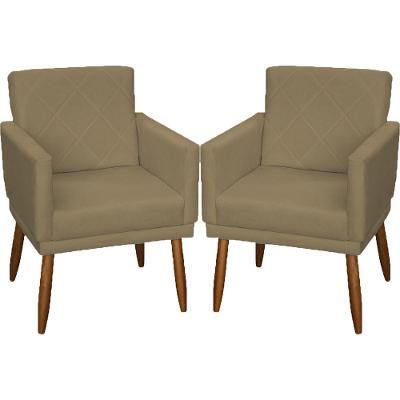 Kit 2 Poltronas Decorativa Para Sala Recepção Beatriz Suede Cores Pé Palito Castanho