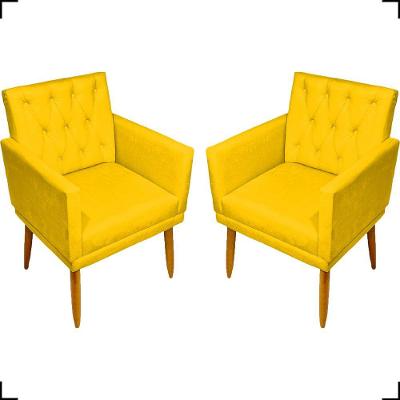 Kit 2 Poltronas Decorativa Para Sala Recepção Nina Capitonê Suede Cores Pé Palito