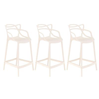 Kit 3 Banquetas Médias Bancada Cozinha Masters Allegra 66 Cm Creme