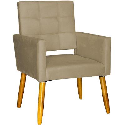 Poltrona Decorativa Para Sala Recepção Isa Suede Cores Pé Palito Castanho