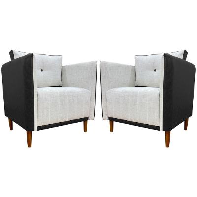 Kit 2 Poltronas Decorativa Para Sala Recepção Consultório Aviv Luxo Corino E Linho