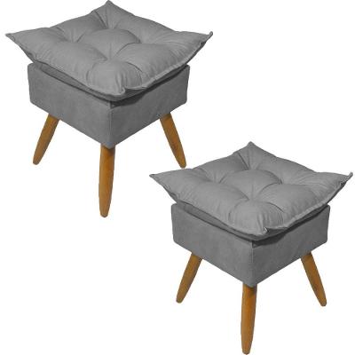 Kit 2 Puff Decorativo Quadrado Para Sala Quarto Penteadeira Recepção Alice Pé Palito Castanho Suede