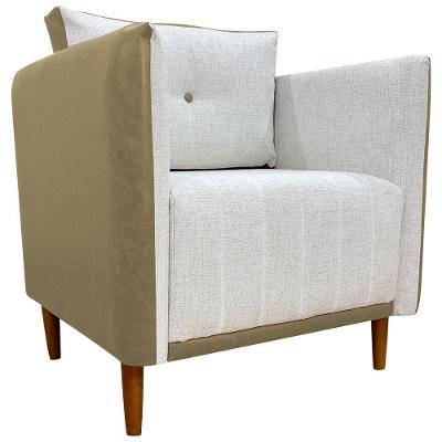 Poltrona Decorativa Para Sala Recepção Consultório Aviv Luxo Corino E Linho