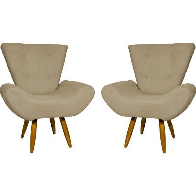 Kit 2 Poltronas Decorativa Para Sala Recepção Manicure Consultório Escritório Emilia Suede