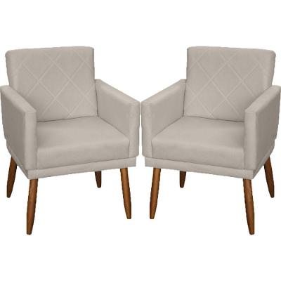 Kit 2 Poltronas Decorativa Para Sala Recepção Beatriz Suede Cores Pé Palito Castanho