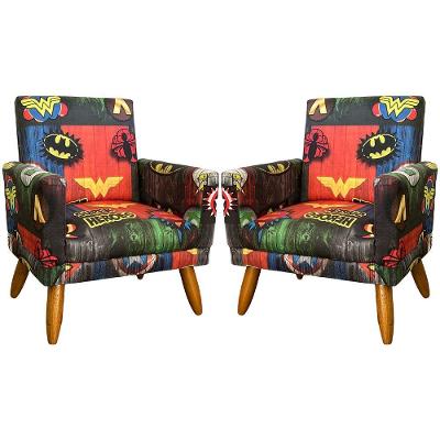 Kit 2 Poltronas Decorativa Infantil Confortável Para Quarto Suede Com Estampa Pés Castanhos