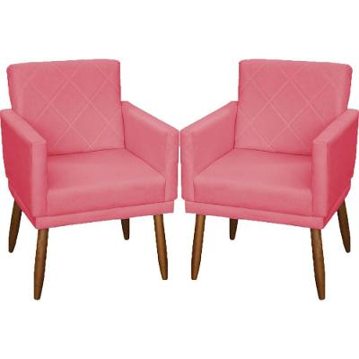 Kit 2 Poltronas Decorativa Para Sala Recepção Beatriz Suede Cores Pé Palito Castanho