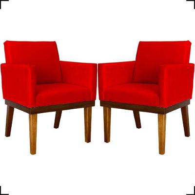 Kit 2 Poltronas Decorativa Para Sala Recepção Consultório Escritório Base Em Madeira Divine Suede