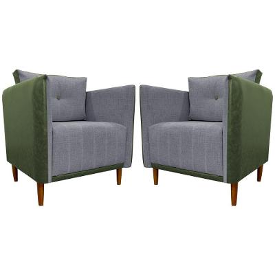 Kit 2 Poltronas Decorativa Para Sala Recepção Consultório Aviv Luxo Corino E Linho