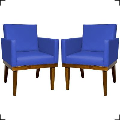 Kit 2 Poltronas Decorativa Para Sala Recepção Consultório Escritório Base Em Madeira Divine Corino