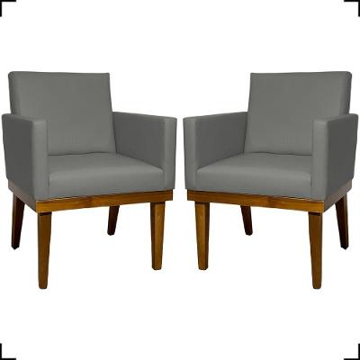 Kit 2 Poltronas Decorativa Para Sala Recepção Consultório Escritório Base Em Madeira Divine Corino