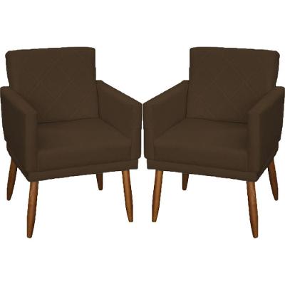 Kit 2 Poltronas Decorativa Para Sala Recepção Beatriz Suede Cores Pé Palito Castanho