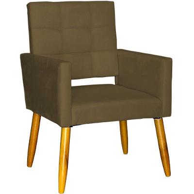 Poltrona Decorativa Para Sala Recepção Isa Suede Cores Pé Palito Castanho