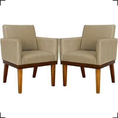 Kit 2 Poltronas Decorativa Para Sala Recepção Consultório Escritório Base Em Madeira Divine Suede