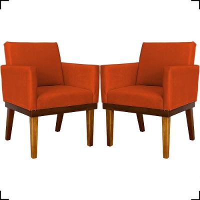Kit 2 Poltronas Decorativa Para Sala Recepção Consultório Escritório Base Em Madeira Divine Suede