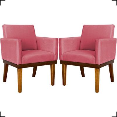 Kit 2 Poltronas Decorativa Para Sala Recepção Consultório Escritório Base Em Madeira Divine Suede