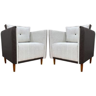 Kit 2 Poltronas Decorativa Para Sala Recepção Consultório Aviv Luxo Corino E Linho