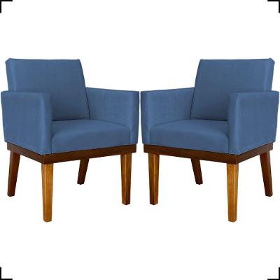 Kit 2 Poltronas Decorativa Para Sala Recepção Consultório Escritório Base Em Madeira Divine Suede