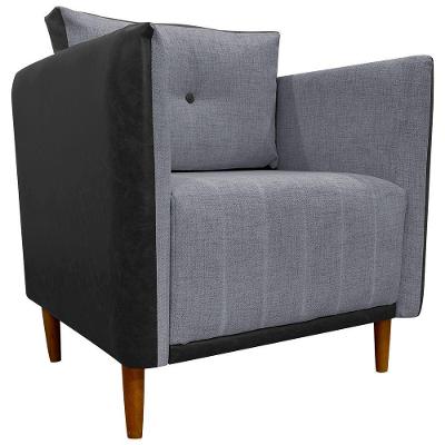 Poltrona Decorativa Para Sala Recepção Consultório Aviv Luxo Corino E Linho