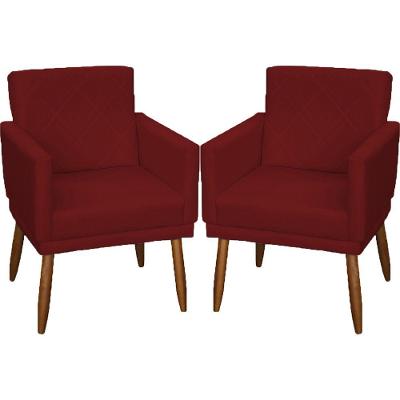 Kit 2 Poltronas Decorativa Para Sala Recepção Beatriz Suede Cores Pé Palito Castanho
