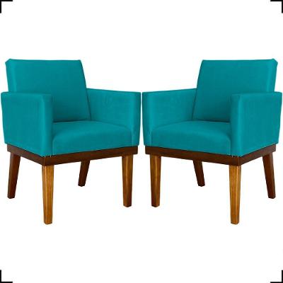 Kit 2 Poltronas Decorativa Para Sala Recepção Consultório Escritório Base Em Madeira Divine Suede