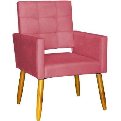 Poltrona Decorativa Para Sala Recepção Isa Suede Cores Pé Palito Castanho