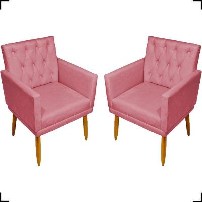 Kit 2 Poltronas Decorativa Para Sala Recepção Nina Capitonê Suede Cores Pé Palito