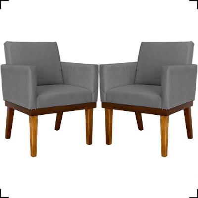 Kit 2 Poltronas Decorativa Para Sala Recepção Consultório Escritório Base Em Madeira Divine Suede