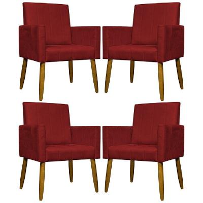 Kit 4 Poltronas Decorativa Para Sala Recepção Consultório Escritório Mari Suede