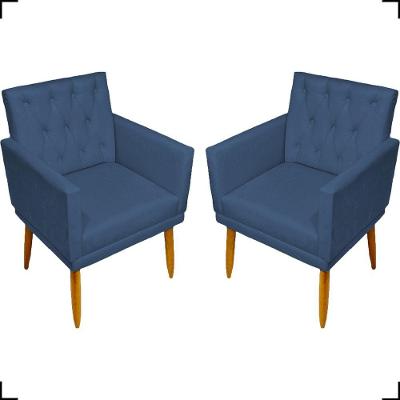 Kit 2 Poltronas Decorativa Para Sala Recepção Nina Capitonê Suede Cores Pé Palito