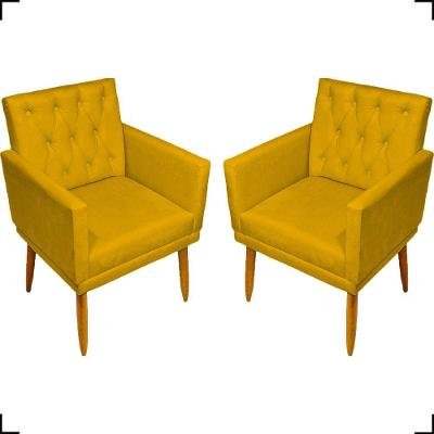 Kit 2 Poltronas Decorativa Para Sala Recepção Nina Capitonê Suede Cores Pé Palito