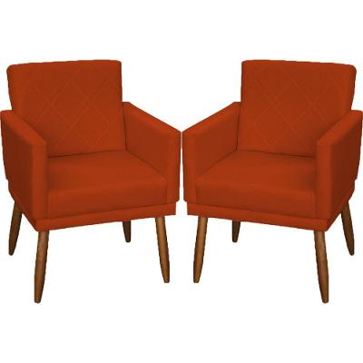 Kit 2 Poltronas Decorativa Para Sala Recepção Beatriz Suede Cores Pé Palito Castanho