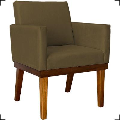 Poltrona Decorativa Para Sala Recepção Consultório Escritório Base Em Madeira Divine Suede