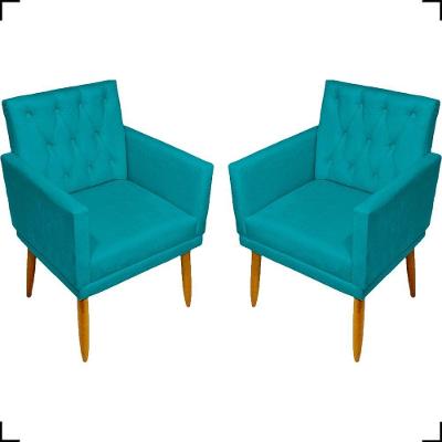 Kit 2 Poltronas Decorativa Para Sala Recepção Nina Capitonê Suede Cores Pé Palito